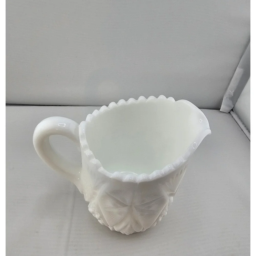Vintage Milk Glass Creamer and Sugar Bowl Set Starburst mid-century‎ Farmhouse